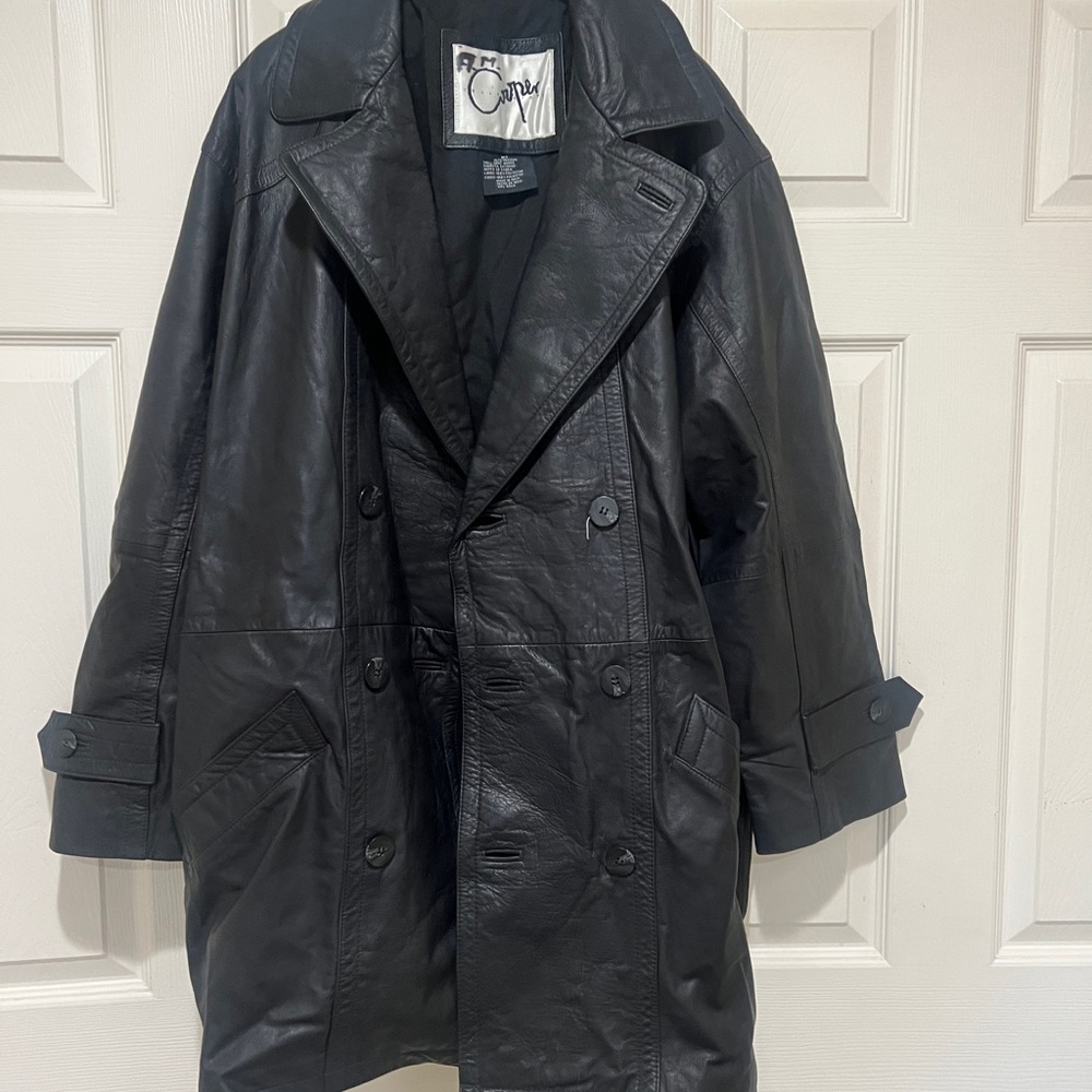 Women’s Goat Nappa Leather Black Belted Jacket Classic Coat Winter Holiday L View 4
